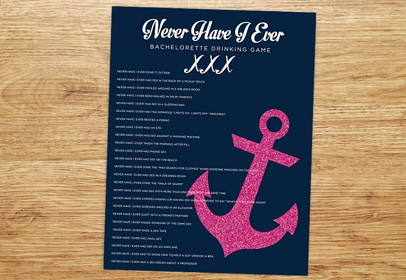 Bachelorette Party Game Never Have I Ever Nautical Glitter